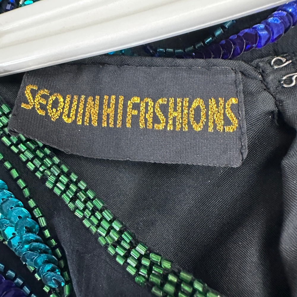 Womens Vintage Silk Beaded Top Size XL Mermaid Peacock Art Deco Maximalist Glam - Picture 3 of 8